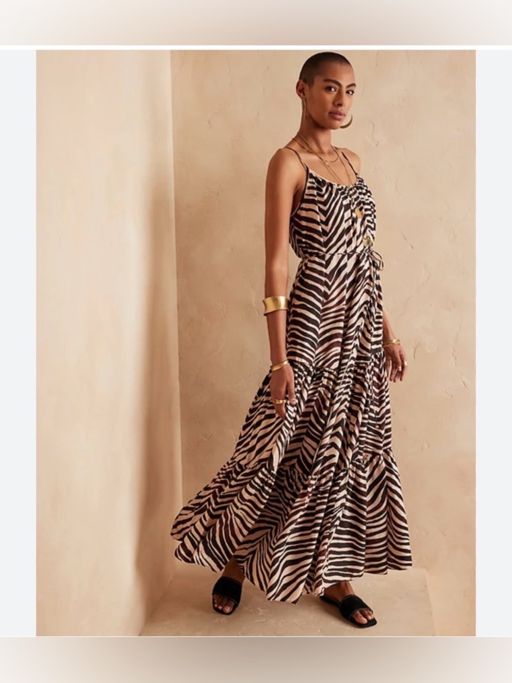 Banana Republic Canna Silk Zebra-Print Slip Maxi Dress